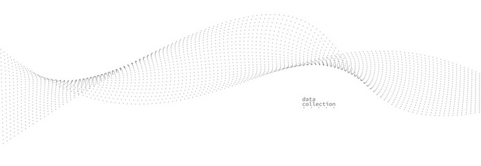 Grey dots in motion vector abstract background, particles array wavy flow, curve lines of points in movement, technology and science illustration.
