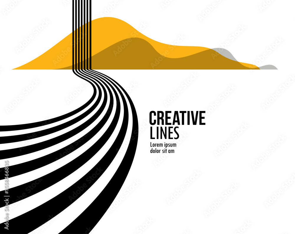 Poster linear composition vector road to horizon, abstract background with lines in 3d perspective, optical