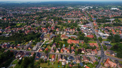 Aerial panorama view of the city Papenburg in the Germany on a sunny day in summer