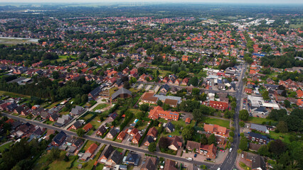 Aerial panorama view of the city Papenburg in the Germany on a sunny day in summer