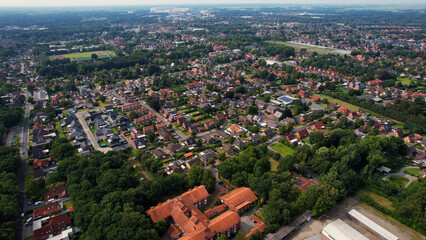 Aerial panorama view of the city Papenburg in the Germany on a sunny day in summer