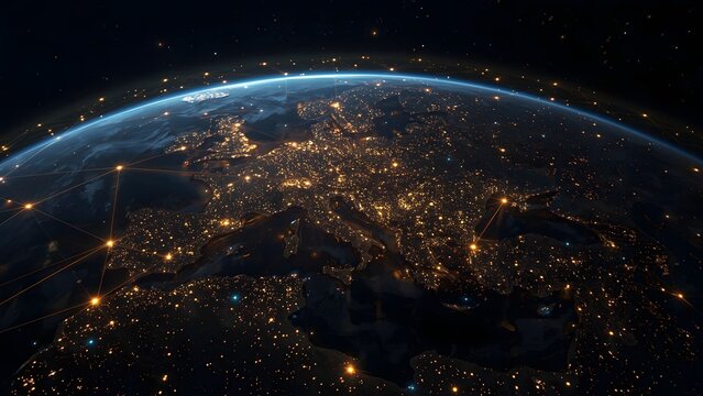 Europe and Global Network Connections from Space at Night - Digital Earth Visualization

