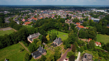 Aerial view of the old town of the city Roden in the Netherlands on a sunny day in summer
