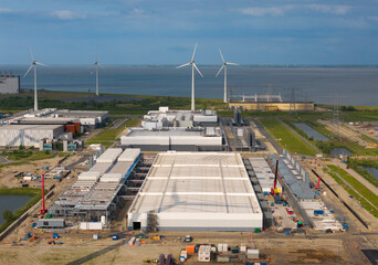 Aerial view of data center construction in Eemshaven