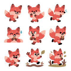 Cute Fox Expressions Showing Various Emotions and Actions