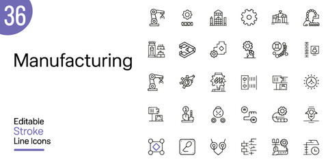 Mechanics Editable Stroke Line Icons &ndash; 36 Vector Icon Set