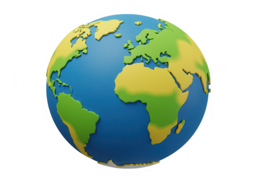 Cartoon globe showing continents isolated on transparent background