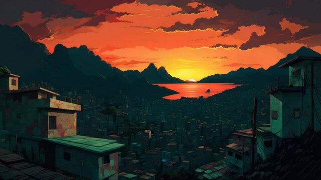 colorful favela cityscape with colorful houses illustrated animation