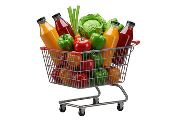 A shopping cart full of groceries isolated on transparent background