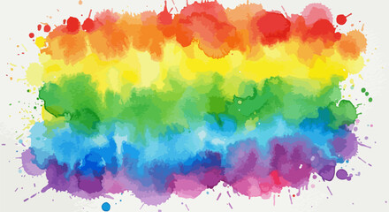Abstract Horizontal Watercolor Rainbow on White Textured Background