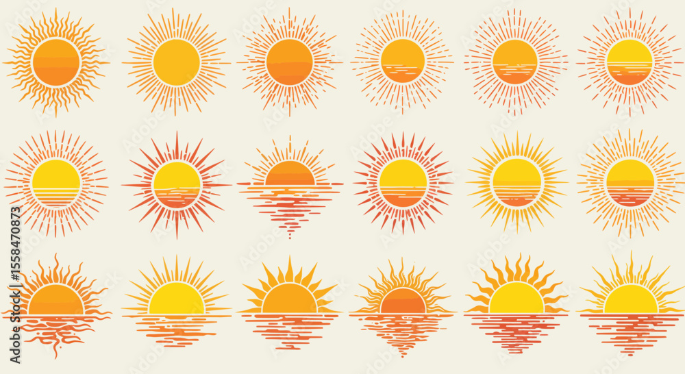 Poster collection of boho sun illustrations in vector format for graphic design projects