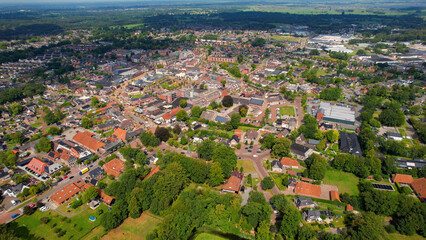 Aerial view of the old town of the city Roden in the Netherlands on a sunny day in summer