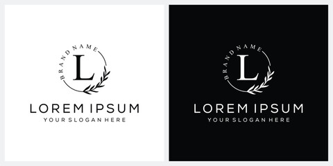 Initial letter L cosmetics fashion logo design, serif font graphic icon, leaves nature symbol concept