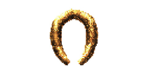 Golden Pixelated Horseshoe. Symbol Of Luck And Digital Artistry Isolated On Transparent Background