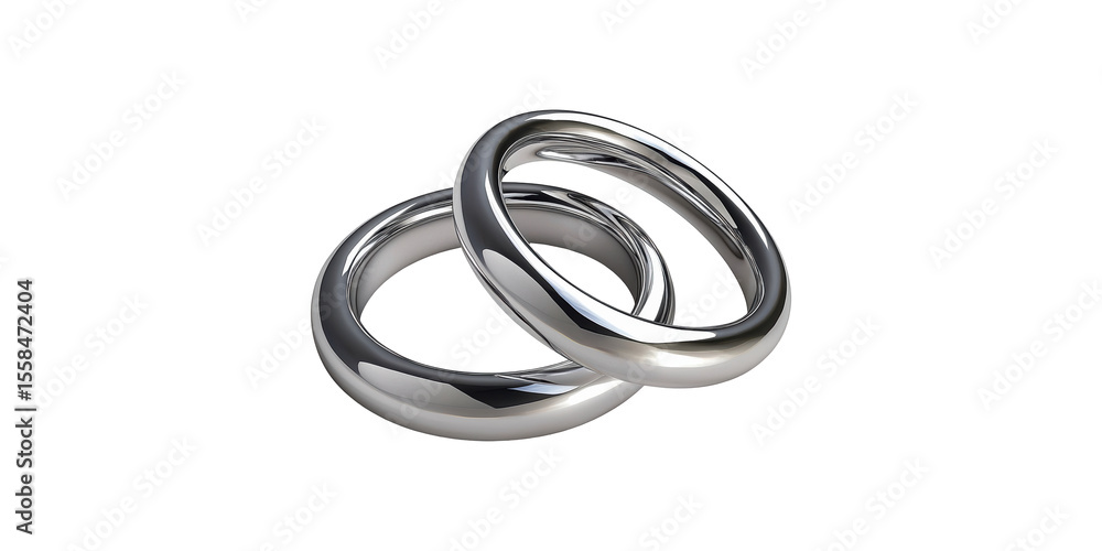Poster Two Interlocking Silver Rings. Symbol Of Unity And Commitment In Relationships Isolated On Transparent Background