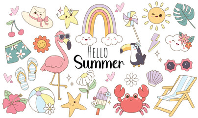  Cute Kawaii Summer Clipart Collection set