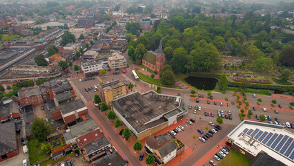 Aerial view of the old town of the city Veendam in the Netherlands on a sunny day in summer