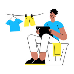 A flat style illustration showing a freelancer 
