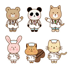 かわいい動物のお医者さん・ナースイラストセット