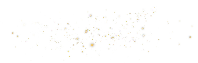 Gold Dust Light Effect PNG. Glowing Christmas Bokeh Background with Yellow Flickering Shine, Confetti Particles, and Shimmering Golden Stars on Transparent Background.
