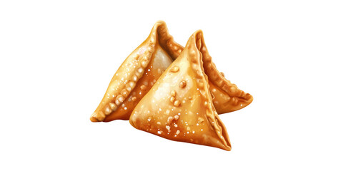 Fototapeta premium Crispy Fried Samosas. Traditional Indian Snack And Street Food Delight Isolated On Transparent Background