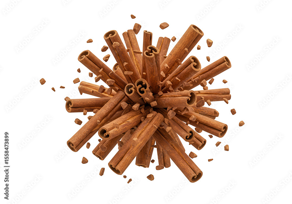 Poster pile of cinnamon sticks isolated on transparent background with aromatic spices