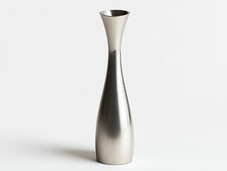 Sleek silver vase with a minimalist design, perfect for displaying flowers or as a standalone decorative piece.