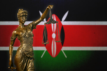 Lady Justice before a flag of Kenya