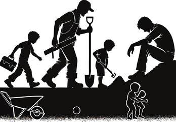 father silhouette, working man, black silhouette father,