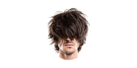 Messy Hairstyle Young Man'S Head. Fashion And Personal Style Expression Isolated On Transparent Background