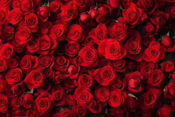 Natural fresh red roses flowers pattern wallpaper. top view, Red rose flower wall background