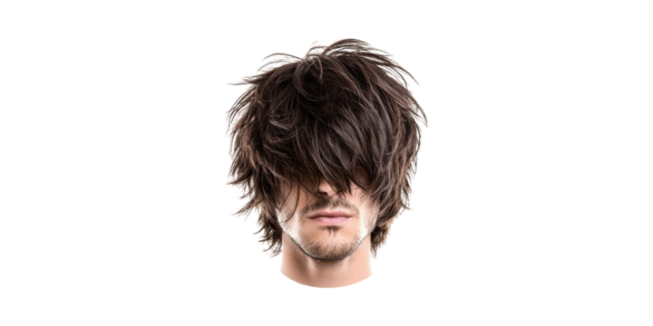 Messy Hairstyle Young Man'S Head. Fashion And Personal Style Expression Isolated On Transparent Background