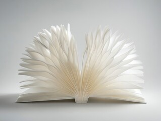Open book with textured pages creating an abstract design against a neutral background, showcasing texture.