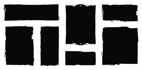 Rectangle Brush stroke, ink paint brush, grunge box. Black square shapes with brush borders on white background. Text box frame rough grunge rectangle paint shape element.	
