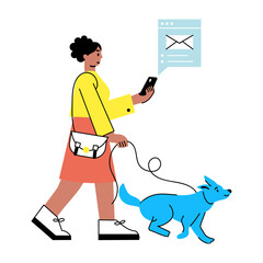 A flat style illustration showing a person giving email reply 
