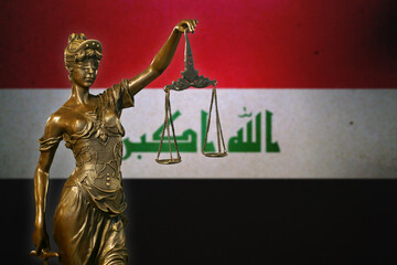 Obraz premium Lady Justice before a flag of Iraq