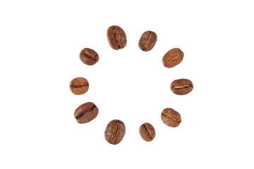 coffee beans in circle shape isolated on white or transparent png