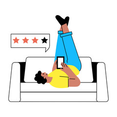 A flat style illustration showing a person giving online feedback 
