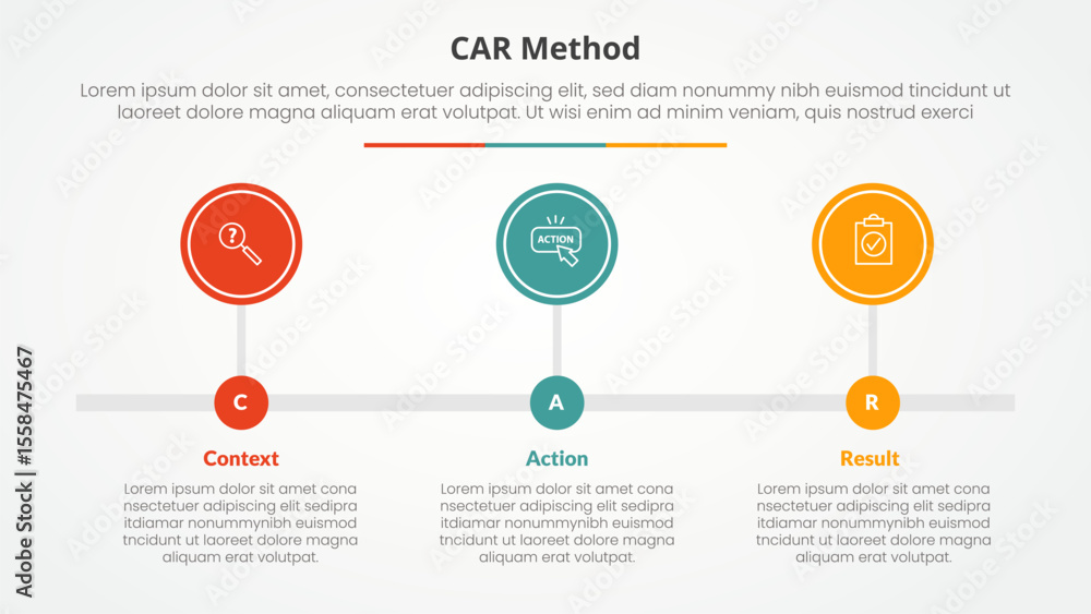 Poster car interview model infographic concept for slide presentation with big circle outline horizontal ti