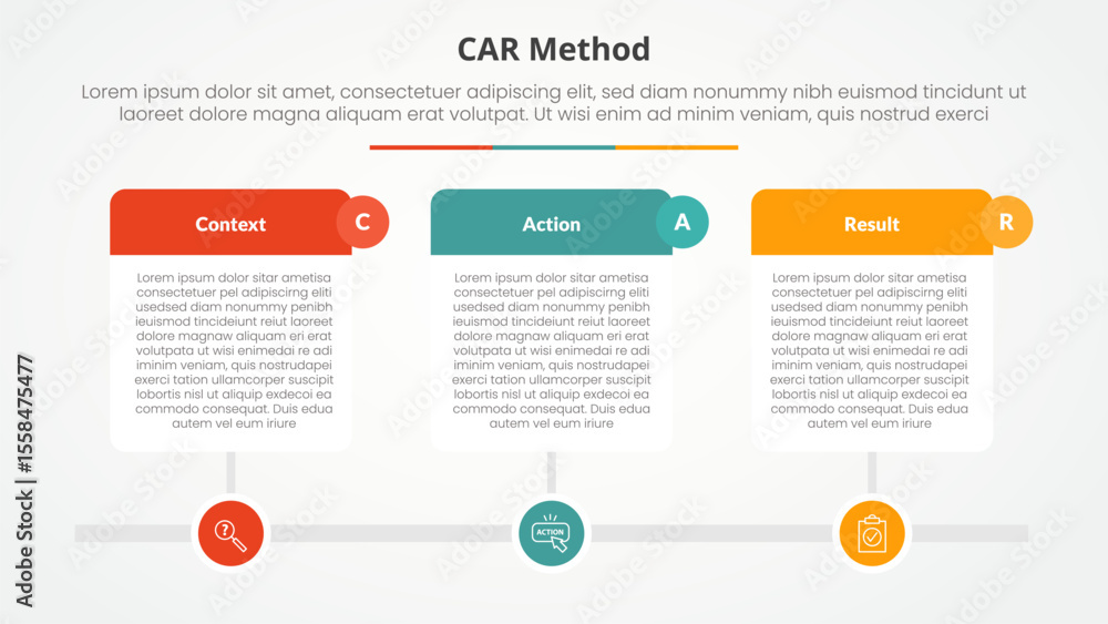 Poster car interview model infographic concept for slide presentation with big table on timeline style hori