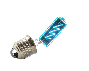 Glowing battery symbol on light bulb base energy power