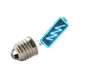 Glowing battery symbol on light bulb base energy power