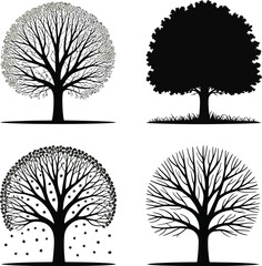 set of trees silhouettes