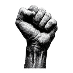 Raised Fist In Vintage Engraving. Symbol Of Strength And Solidarity Illustration Isolated On Transparent Background