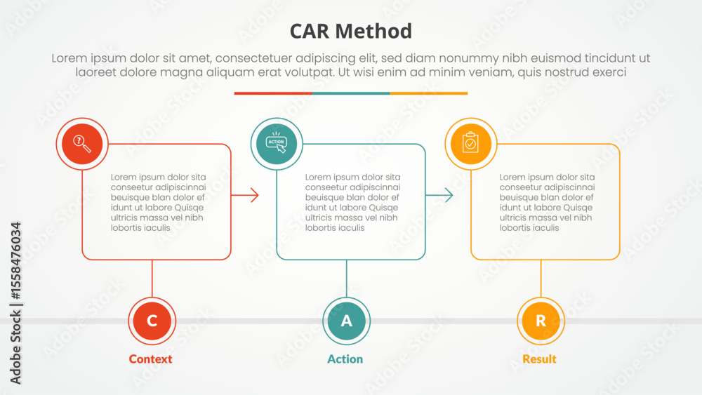 Poster car interview model infographic concept for slide presentation with outline box timeline with circle