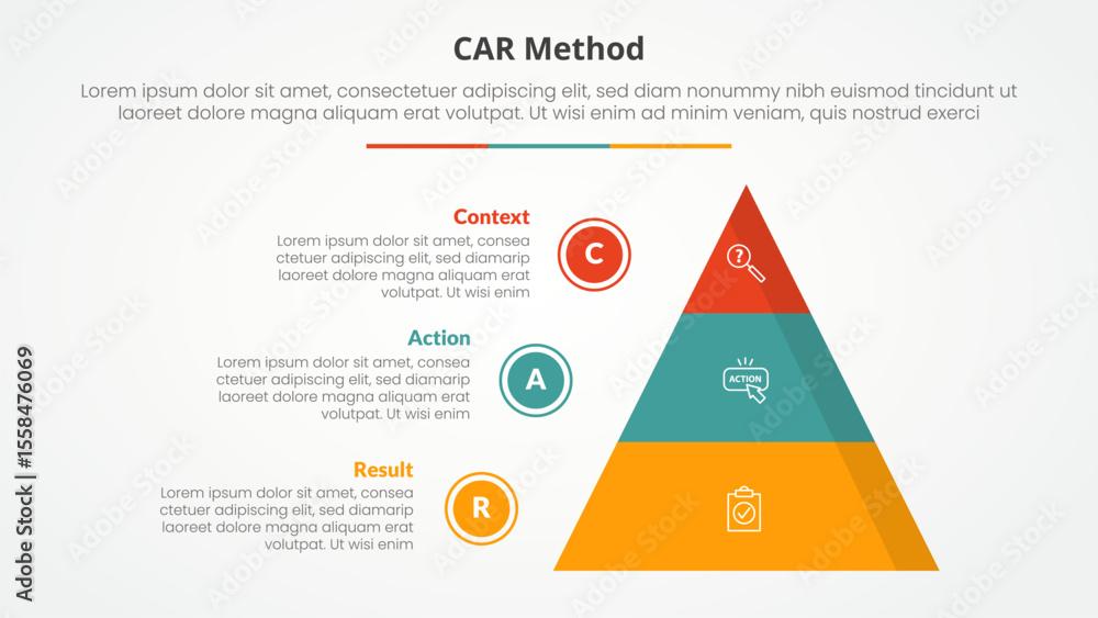 Aufkleber car interview model infographic concept for slide presentation with pyramid and circle outline point