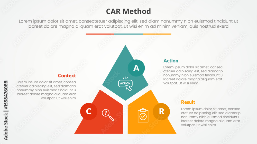 Poster car interview model infographic concept for slide presentation with triangle cycle circular slice di