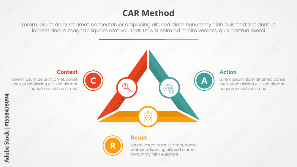 Poster car interview model infographic concept for slide presentation with triangle cycle circular outline 
