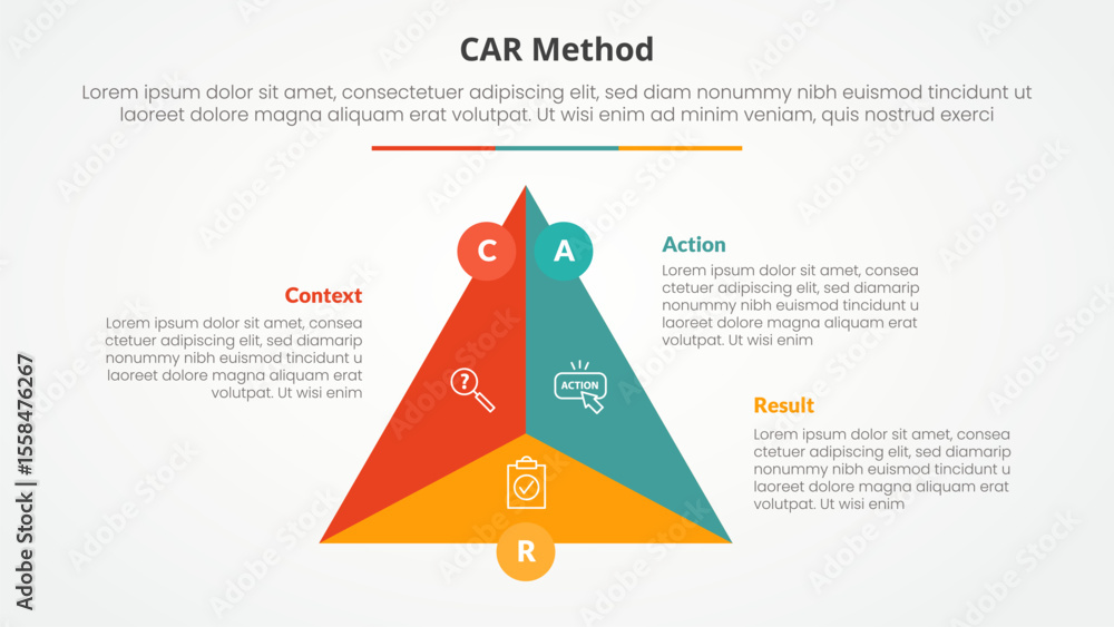 Aufkleber car interview model infographic concept for slide presentation with triangle cycle circular center c