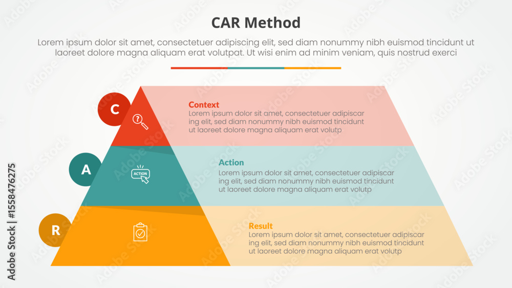 Poster car interview model infographic concept for slide presentation with pyramid and rectangle box contai